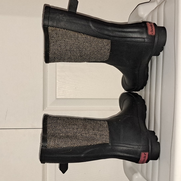 Chooka mid calf "racer" boots - 6 - herringbone and black rubber - snow rain - Picture 5 of 9